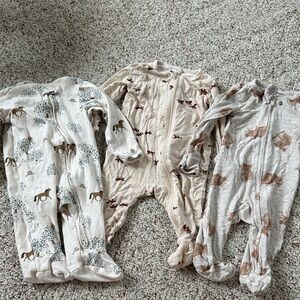 Set of 3 Baby Zip-Up Onesies with Animal Prints